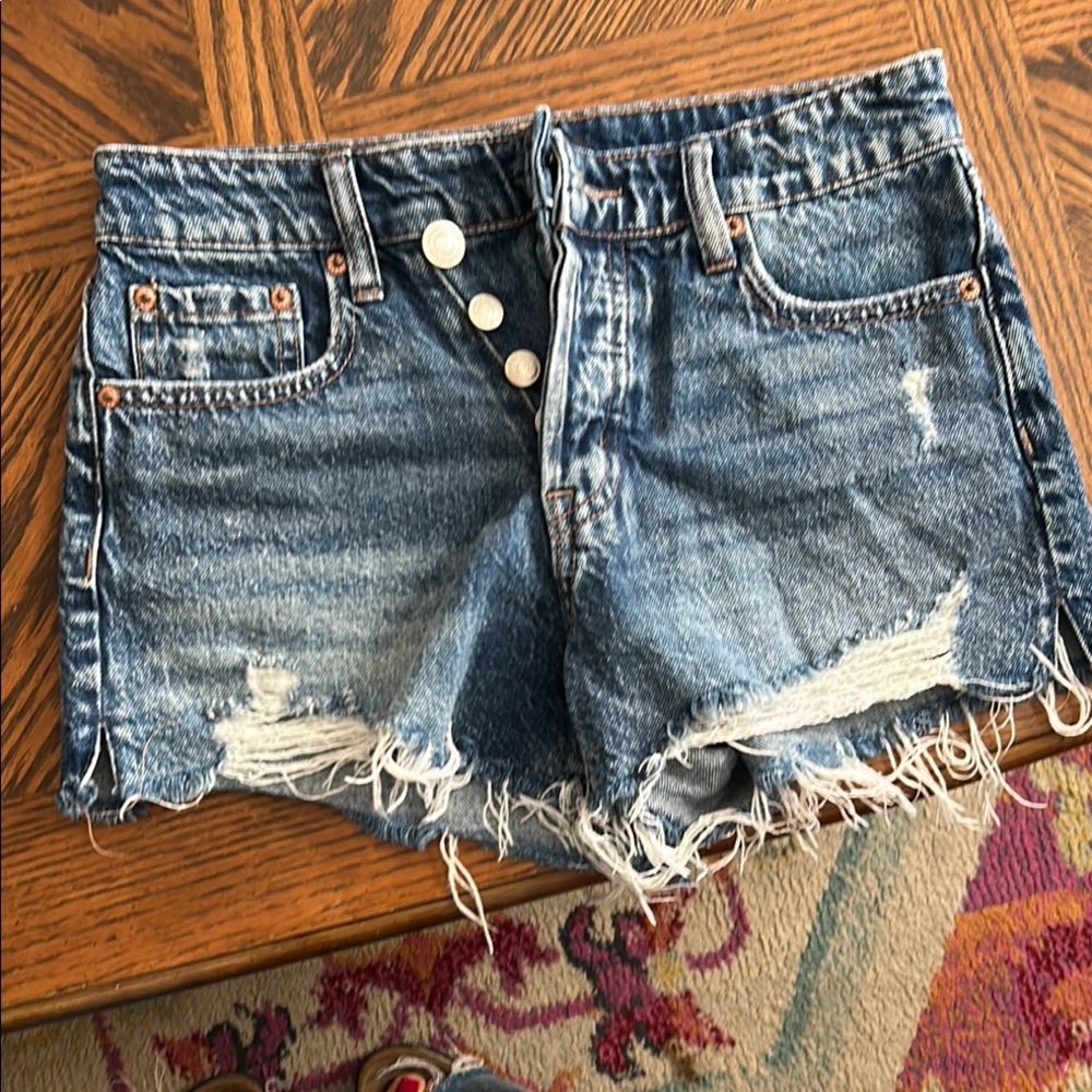 Distressed Women's Denim Shorts - Blue